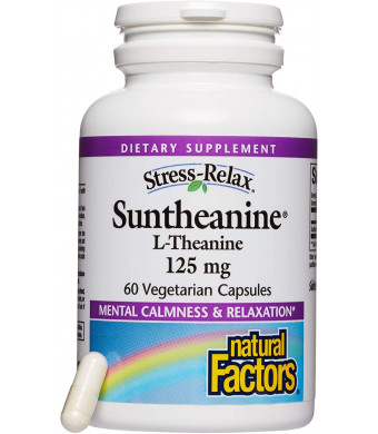Stress-Relax Suntheanine L-Theanine 125 mg by Natural Factors, Non-Drowsy Stress Support for Mental Calmness and Relaxation, 60 capsules (30 servings)