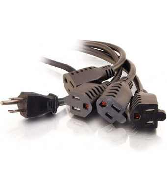 C2G 4 Outlet Power Cord Splitter - 16 AWG Power Squid Extends 6ft From The Wall - 1 In 4 Out Plug Is Ideal For Home Use, Travel, DJ Setups, and Holiday Lights - 29808