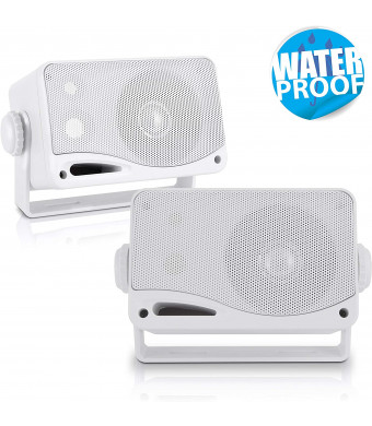 3-Way Weatherproof Outdoor Speaker Set - 3.5 Inch 200W Pair of Marine Grade  Mount Speakers - in a Heavy Duty ABS Enclosure Grill - Home, Boat, Poolside, Patio, Indoor Outdoor Use - Pyle PLMR24 (White)