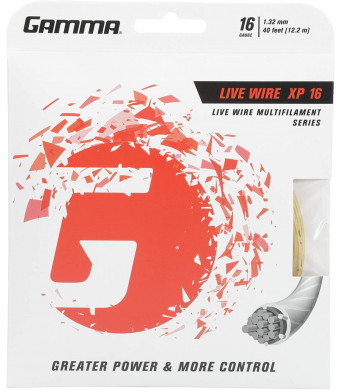 Gamma Sports Live Wire XP Tennis Racket String Multifilament Series- Firmer, More Crisp Feel For Natural Gut-Like Playability - 16L or 17 Gauge (Black, Natural)