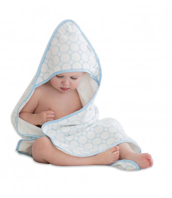 SwaddleDesigns Organic Cotton Terry Velour Hooded Towel, Pastel Blue Mod Circles
