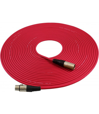 GLS Audio 50ft Mic Cable Patch Cords - XLR Male to XLR Female Red Microphone Cables - 50' Balanced Mike Snake Cord