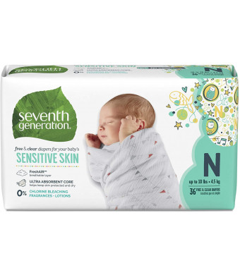 Seventh Generation Baby Diapers for Sensitive Skin, Animal Prints, Size 0 Newborn, 36 count