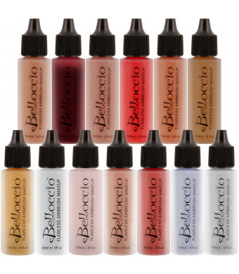 Belloccio Master Set of All 13 Blush, Bronzer and Shimmer Color Shades within Belloccio's Professional Flawless Airbrush Makeup Product Line (13 Different Shades in 1/2 oz. Bottles)