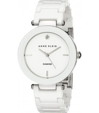 Anne Klein Women's AK/1019WTWT Diamond-Accented Watch with Ceramic Bracelet
