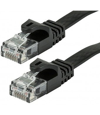 Monoprice Cat5e Ethernet Patch Cable - Network Internet Cord - RJ45, Flat,Stranded, 350Mhz, UTP, Pure Bare Copper Wire, 30AWG, 1ft, Black