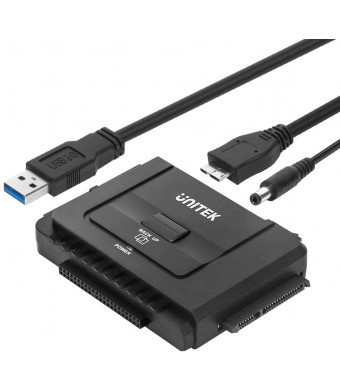 Unitek USB 3.0 to IDE and SATA Converter External Hard Drive Adapter Kit for Universal 2.5/3.5 HDD/SSD Hard Drive Disk, One Touch Backup Function and Restore Software, Included 12V/2A Power Adapter