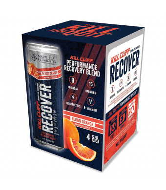 KILL CLIFF Recovery Drink, Blood Orange, 12 Oz Cans, 4 Count - Clean Hydration, Low Cal, Electrolytes, B-Vitamins