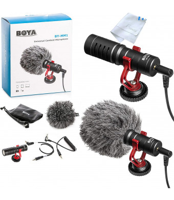 BOYA by-MM1 Shotgun Video Microphone, Cardiod Microphone Directional Condenser Mic Vdeomicro, w/Shock Mount Windscreen TRRS TRS, for iPhone/Andoid Smartphone, Canon Nikon Sony Camera Camcorders