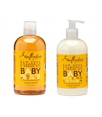 Shea Moisture Raw Shea Chamomile and Argan Oil Baby Wash and Shampoo and Baby Healing Lotion (2pc Combo)