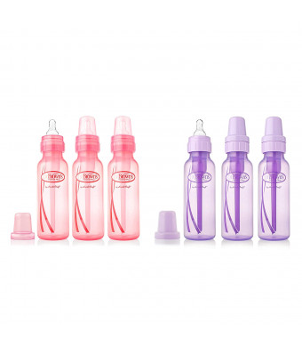 Dr. Brown's Girls' 6 Pack 8 oz. Bottles - 3 (8 oz.) Lavender - 3 (8 oz.) Pink - Natural Flow
