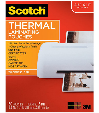 Scotch Thermal Laminating Pouches, 8.9 x 11.4-Inches, 5 mil thick, 50-Pack (TP5854-50)