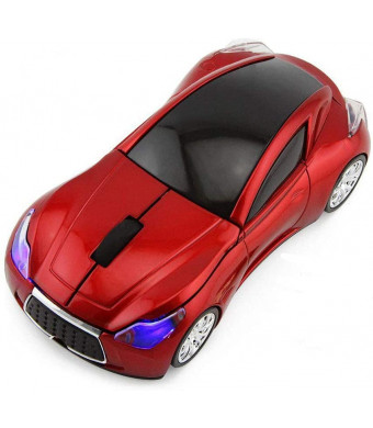 CHUYI Cool Sports 3D Car Shaped Wireless Optical Mouse 1600DPI 3 Button Ergonomic Office Mice with USB Receiver for Travel Business School Home Gift (Red)
