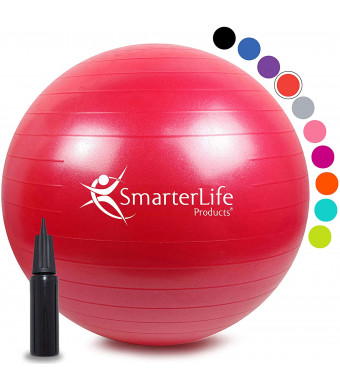 SmarterLife Exercise Ball for Yoga, Balance, Stability - Fitness, Pilates, Birthing, Therapy, Office Ball Chair, Classroom Flexible Seating - Anti Burst, No Slip, Workout Guide