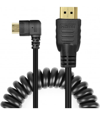 UCEC Right-Angled Coiled Mini HDMI to HDMI Male Cable High Speed Support 3D 1080p Ethernet and Audio Return