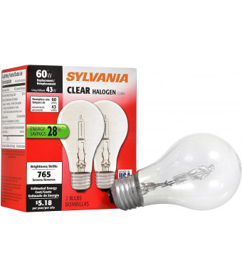 SYLVANIA General Lighting 52550 Halogen Bulb Clear A19, 43 watt, Pack of 2, 2 Count