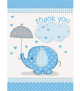 Blue Elephant Boy Baby Shower Thank You Cards, 8ct
