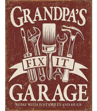 Desperate Enterprises Grandpa's Garage Tin Sign, 12.5" W x 16" H