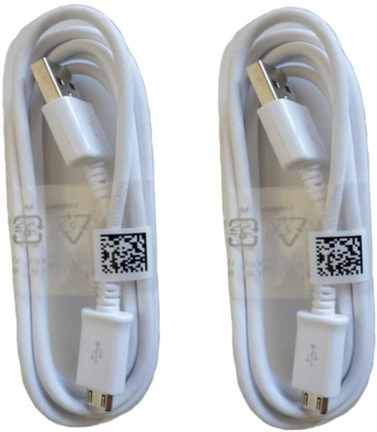 Samsung Micro USB Charging Data Cable for Galaxy S3/S4/Note 2, 2 Pack - Non-Retail Packaging - White