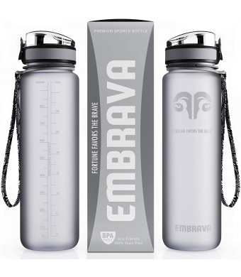 Embrava Best Sports Water Bottle - 32oz Large - Fast Flow, Flip Top Leak Proof Lid w/One Click Open - Non-Toxic BPA Free and Eco-Friendly Tritan Co-Polyester Plastic