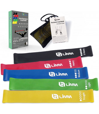 Limm Resistance Loop Bands, Resistance Exercise Bands for Home Fitness, Stretching, Strength Training, Physical Therapy, Pilates Flexbands, Set of 5-12" x 2"
