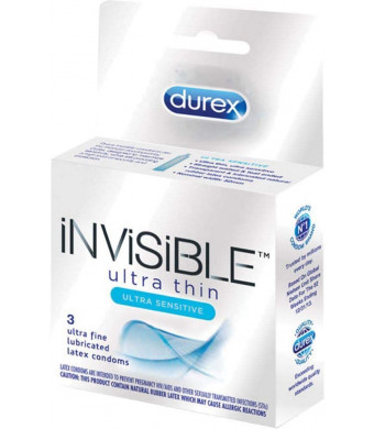 Durex Invisible Ultra Thin and Ultra Sensitive Premium Condoms, 3 Count