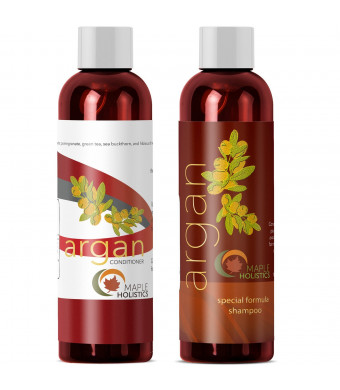 Argan Oil Shampoo and Hair Conditioner Set - Argan Jojoba Almond Oil Peach Kernel Keratin - Sulfate Free - Safe for Color Treated Damaged and Dry Hair - For Women Men Teens and All Hair Types