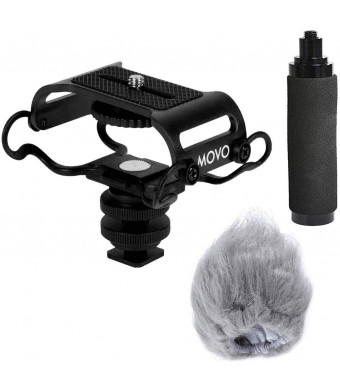 Movo AEK-Z4 Handy Portable Recorder Accessory Kit with Mic Grip, Shock Mount, and Deadcat Windscreen for Zoom H1n, H2n, H4n, H5, H6, Tascam DR-40X, DR-05X, DR-07X, DR-22WL, DR100MKIII