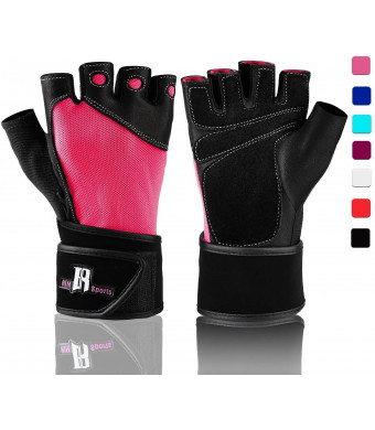 RIMSports Weight Lifting Gloves with Wrist Support, Comfort Padded Workout Gloves with Leather, Ideal Gym Gloves for Weight Lifting, Training, Powerlifting, Rowing, Fitness, Exercise