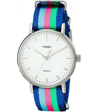 Timex Women's TW2P91700 Fairfield 37 Blue/Pink/Green Nylon Slip-Thru Strap Watch