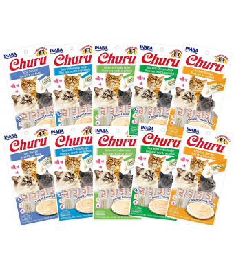 INABA Churu Lickable Creamy Pure Cat Treats 5 Flavor Variety Pack of 40 Tubes