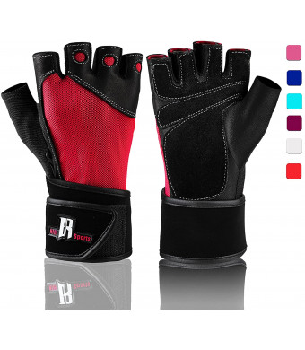 RIMSports Weight Lifting Gloves with Wrist Support, Comfort Padded Workout Gloves with Leather, Ideal Gym Gloves for Weight Lifting, Training, Powerlifting, Rowing, Fitness, Exercise