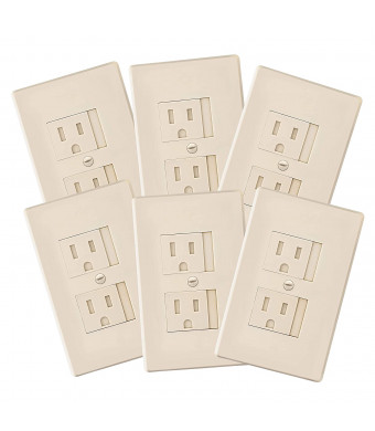 6-Pack Self-Closing Babyproof Outlet Covers - an Alternative to Wall Socket Plugs for Child Proofing Standard Outlets (1 Screw), Beige