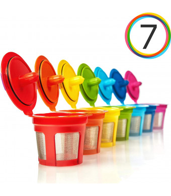 GoodCups 7 Reusable Rainbow Colors K Cups Refillable KCups Coffee Filters for Keurig 2.0, K200, K250, K300, K350, K400, K450, K460, K500, K550, K560 and 1.0 Brewers