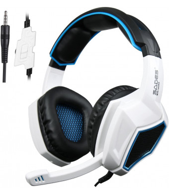 Xbox One PS4 Headset,Sades SA920 3.5mm Wired Over Ear Stereo Gaming Headphones with Microphone for PC iOS Computer Gamers Smart Phones Mobiles(White Black)
