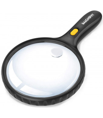 iMagniphy Premium Extra Large Shatterproof Magnifying Glass Lightweight 2X 5X Magnifier - Strong LED Lights for Kids and Seniors, 5.5 Inch Lens for Classroom Science Projects, Reading, Insects, Maps