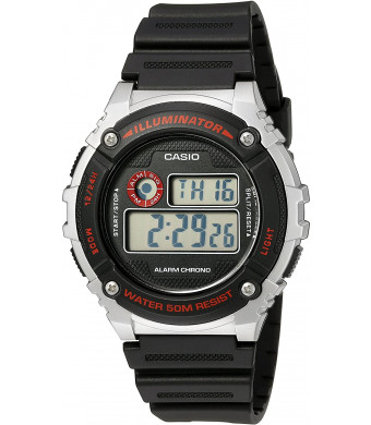 Casio Men's 'Illuminator' Quartz Resin Watch, Color:Black (Model: W-216H-1CVCF)