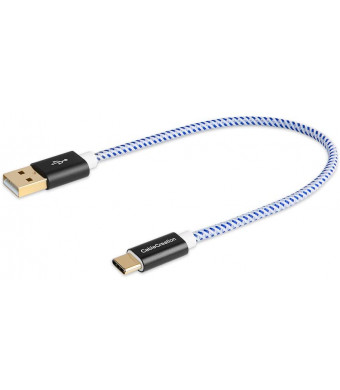 Short USB C Cable 0.8ft 0.25m, CableCreation Braided USB C to A Cable 3A Fast Charging 480Mbps Data, Compatible with New MacBook (Pro), GoPro Hero 7 6 5, Yoga 900, Pixel 3 XL, Blue [56K Resistor]