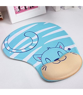 Onwon Cartoon Wrist Protected Personalized Computer Decoration Gel Wrist Rest Mouse Pad Ergonomic Design Memory Foam Mouse Pad Gel Mouse Pad/Wrist Rest(Blue Cat Style)