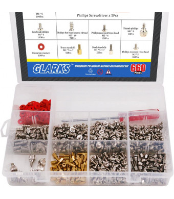 Glarks 660-Pieces Phillips Head Computer PC Spacer Screws Assortment Kit for Hard Drive Computer Case Motherboard Fan Power Graphics (Extra: Phillips Screwdriver)
