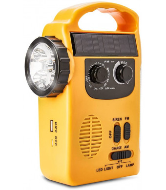 HOSHINE Multi-Functional 4-Way Powered LED Camping Lantern and Flashlight with AM/FM Radio and Cell Phone Charger, Color Yellow