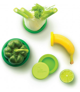 Food Huggers Reusable Silicone Food Savers Set of 5 (Fresh Greens) - Patented Product