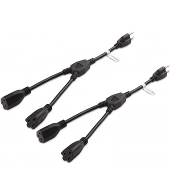 Cable Matters 2-Pack 2 Outlet Power Splitter Cord (Power Cord Splitter) 1.5 Feet