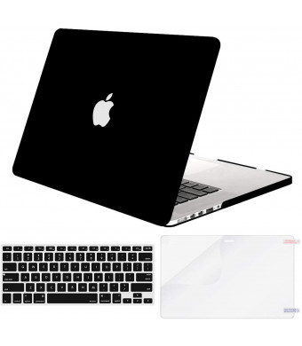 MOSISO Plastic Hard Shell Case and Keyboard Cover and Screen Protector Only Compatible with Older Version MacBook Pro Retina 15 inch (Model: A1398, Release 2015 - end 2012), Black
