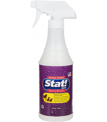 Stat! Spray Pet Wound and Skin Care with Enhanced Hydrogel; First-Aid Treatment for Dogs, Cats and Horses, Speeds Healing of Cuts, Bites, Scratches; Soothing Relief Hot Spots, Itching, Chewing, 16 fl. oz.