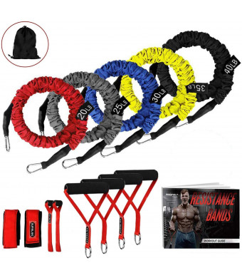 Resistance Bands, 15 Pieces Exercise Elastic Bands Set, 20lbs To 40lbs Resistance Tubes Heavy Duty Protective Nylon Sleeves Anti-Snap Fitness SUPALAK