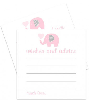 Pink Elephant Advice Cards (25 Pack) Girls Baby Shower Games - Well Wishes - Kids Birthday - Time Capsule Ideas  Cute Little Peanut Party Supplies