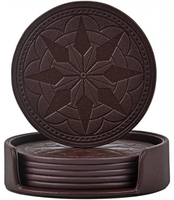 365park Coasters,PU Leather Coasters for Drinks Set of 6 with Holder-Protect Your Furniture from Stains,Coffee