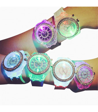 CdyBox Silicone Bling Women Men Watch LED Luminous Colorful Lights Sport Watches Girls Boys (6 Pack)