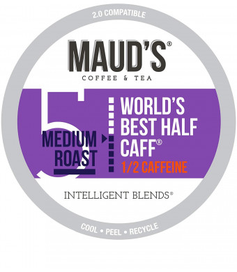 Maud's Half Caff Coffee (World's Best Half Caff), 100ct. Recyclable Single Serve Coffee Pods  Richly satisfying arabica beans California Roasted, k-cup compatible including 2.0